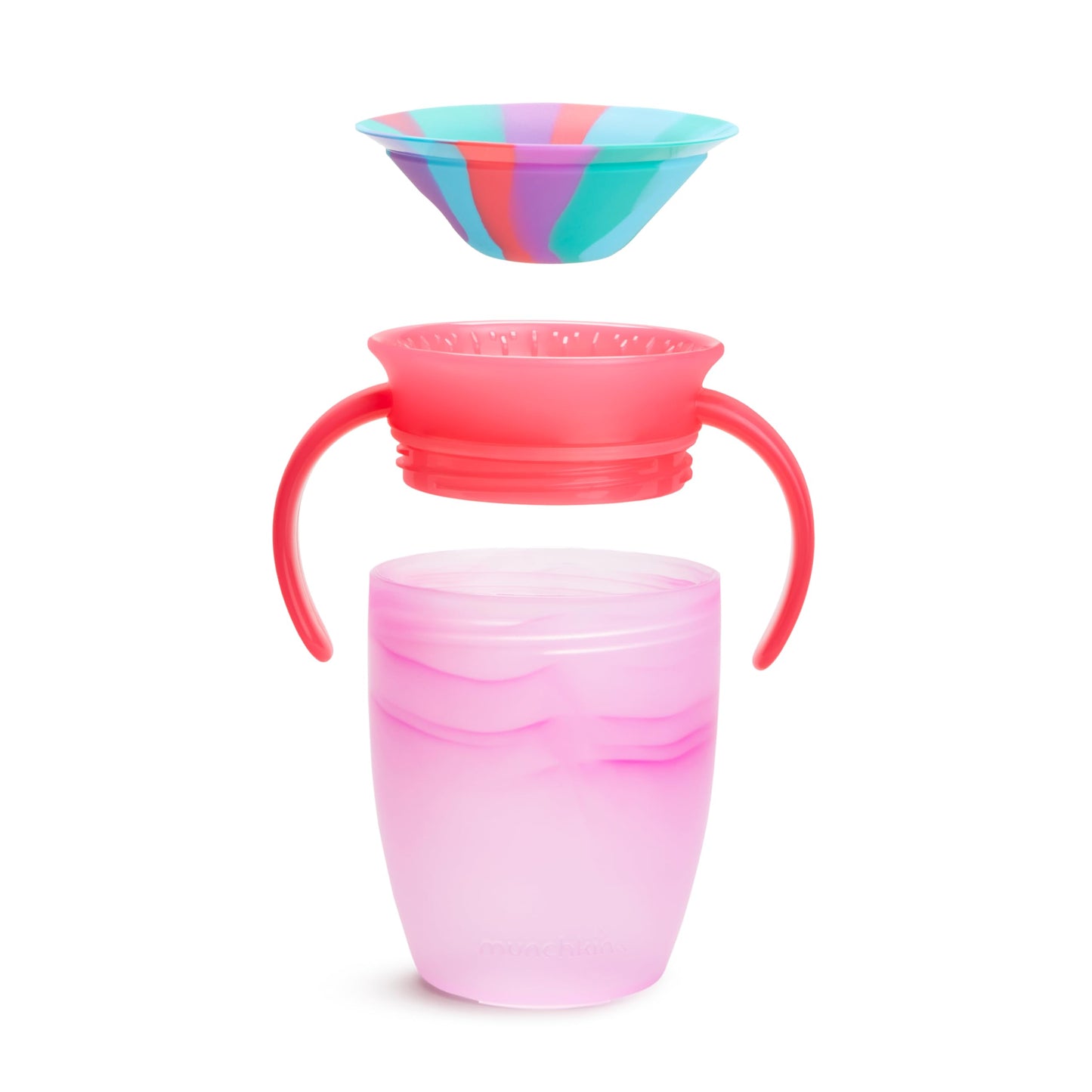 Munchkin Miracle 360 Trainer Sippy Cup With Handles, Spill Proof, 7 Ounce, Tropical Swirl, Pink Multi