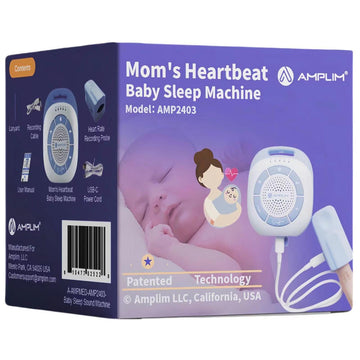 Amplim Record Moms Heartbeat Newborn Baby Soother. White Noice Sound Machine for Kids, Adults + 19 Soothing Sound. Portable, Re