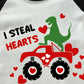 Valentine'S Day Shirt For Toddler Boy Girl Long Sleeve Dinosaur Truck I Steal Hearts Tops Kids Boys Heart Clothes 6 Years