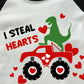 Valentine'S Day Shirt For Toddler Boy Girl Long Sleeve Dinosaur Truck I Steal Hearts Tops Kids Boys Heart Clothes 2T
