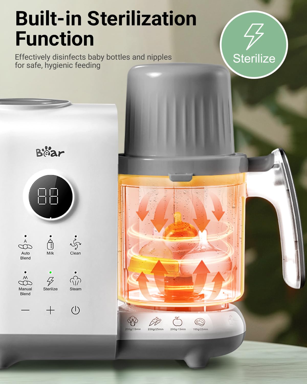 Bear Baby Food Maker with Two Layer Steam Baskets, One Step Baby Food Processor Steamer Puree Blender, Baby Food Mill with Bottl