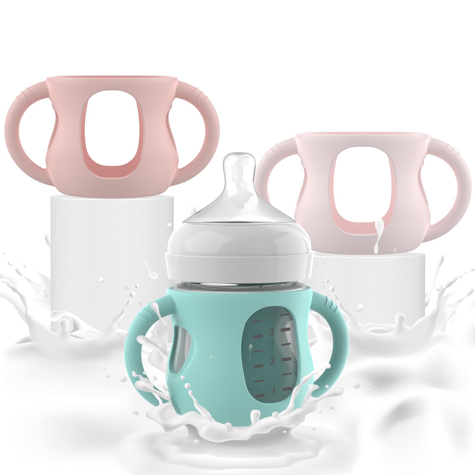 3PCS Philips Avent Glass Bottle Silicone Sleeves with Handles, Compatible with Philips Avent Glass Bottles 4 oz, Suitable for Av