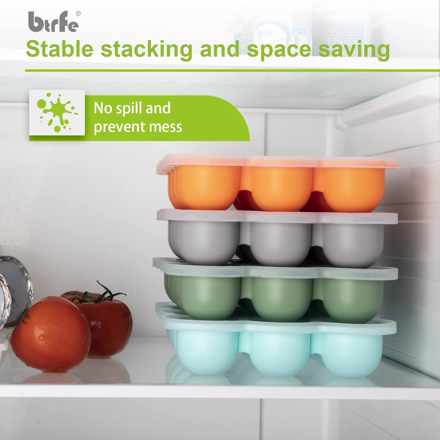 Btrfe Baby Food Storage Container - 1.5Oz X 12 Pods Silicone Freezer Tray With Lid For Homemade Baby Food, Fruit Purees, Vegetab