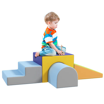 Qaba Climbing Toys For Toddlers And Children, Easy-To-Clean 4 Piece Soft & Safe Kids Foam Play Set For Crawling Or Sliding, Cont