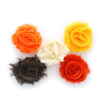 My Lello 1.75 Small Shabby Flower Baby Hair Clippie Variety 5-Pack - Tangerine/Yellow/Ivory/Brown/Orange
