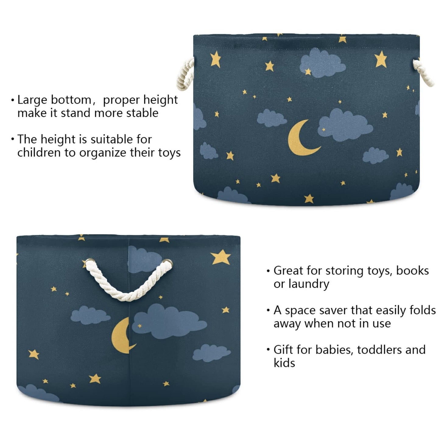 Alaza Night Sky With Moon Stars And Cloud Storage Basket Gift Baskets Large Collapsible Laundry Hamper With Handle, 20X20X14 In,