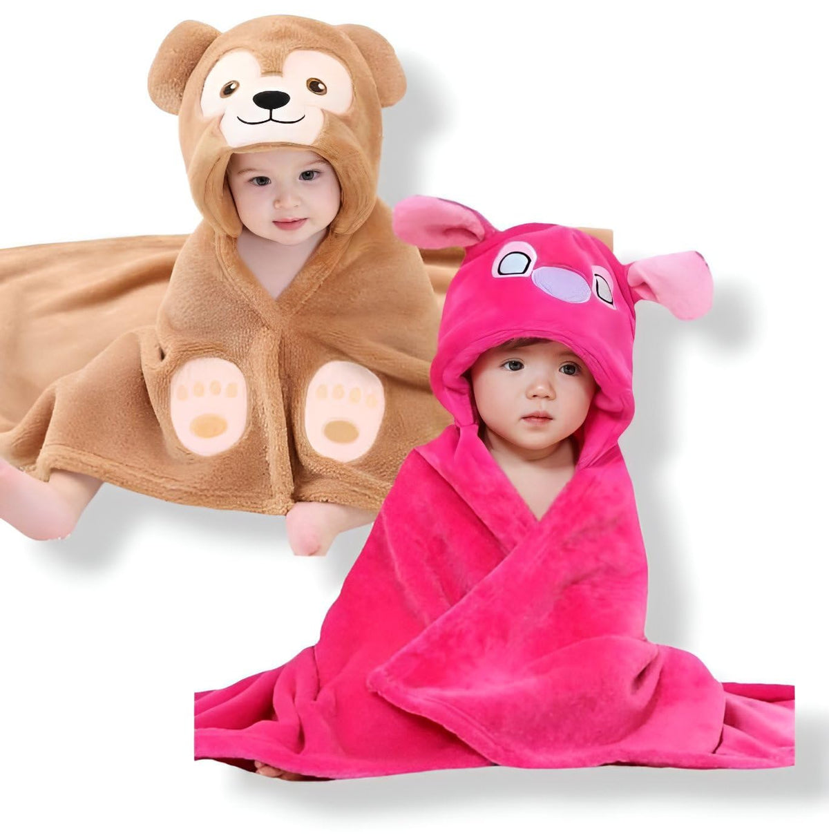 First Kick Baby Bath Towels New Born Combo Pack of Hooded Quick Water Absorbing Towels for Baby Boys and Baby Girls Pack of 2 Pc