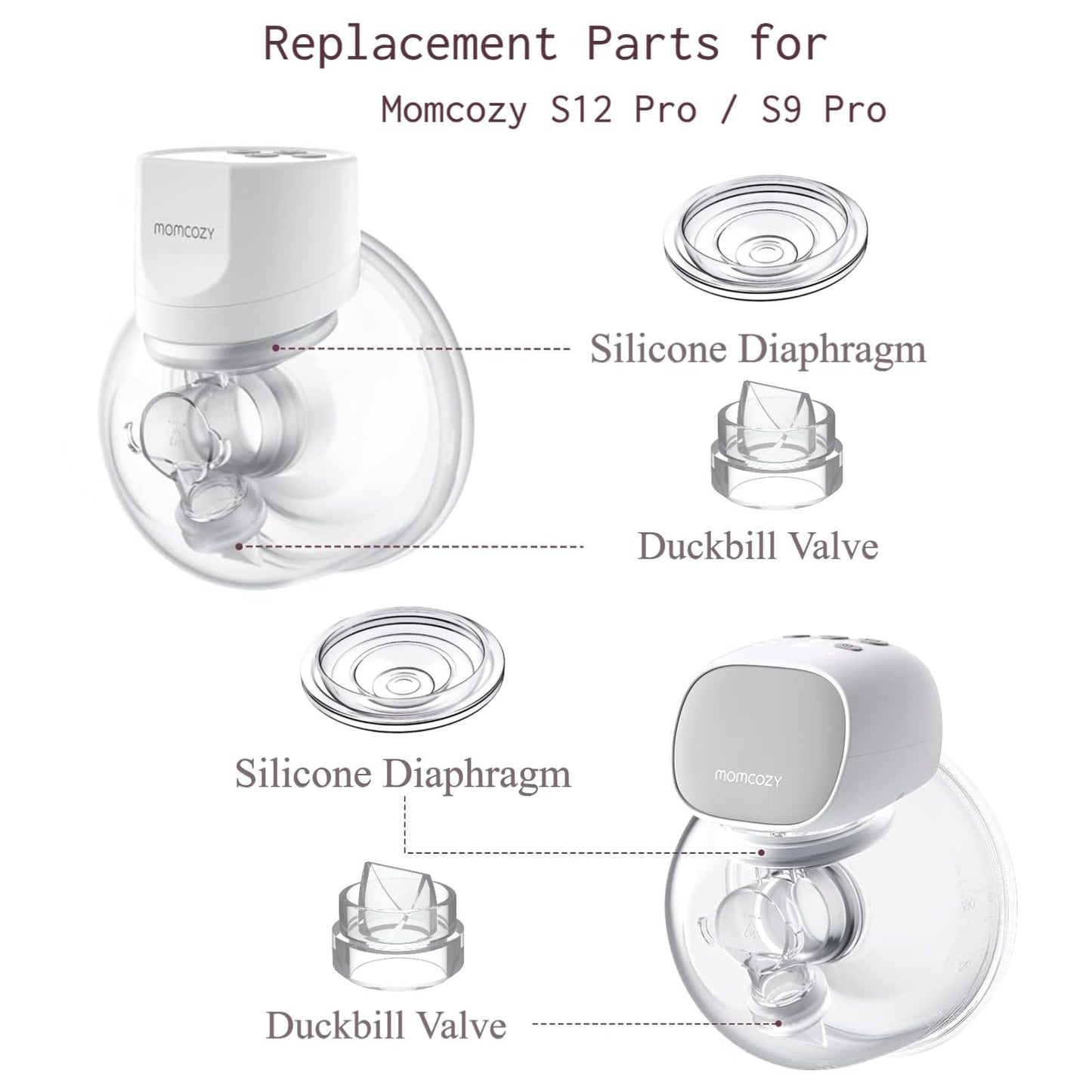 S9 Pro / S12 Pro Replacement Pump Parts - 6Pcs Duckbill Valve And 4Pcs Silicone Diaphragm - Compatible With Momcozy S12 Pro/S9 P