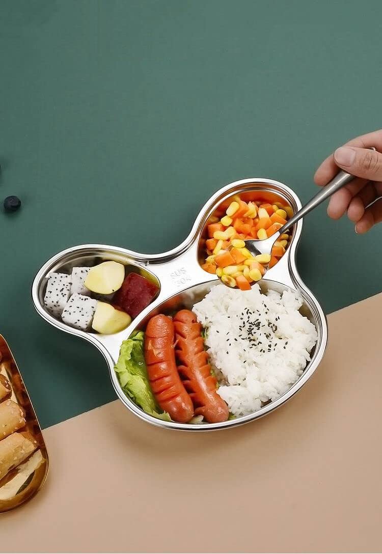 Stainless Steel Children Dinner Plate Divided Meal Tray Sections Dinner Dish For Babies, Toddlers And Kids Eating Tray Easter Bu