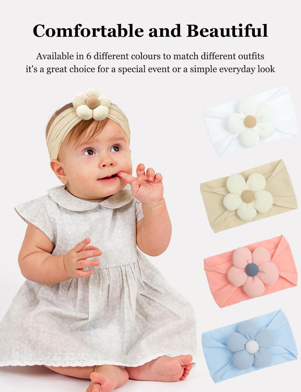 Zurlefy Stretchy Baby Girl Headbands Bows, Infant Headband Bows For Baby Bonnet Newborn Head Wraps Toddler Unisex (03H-15)