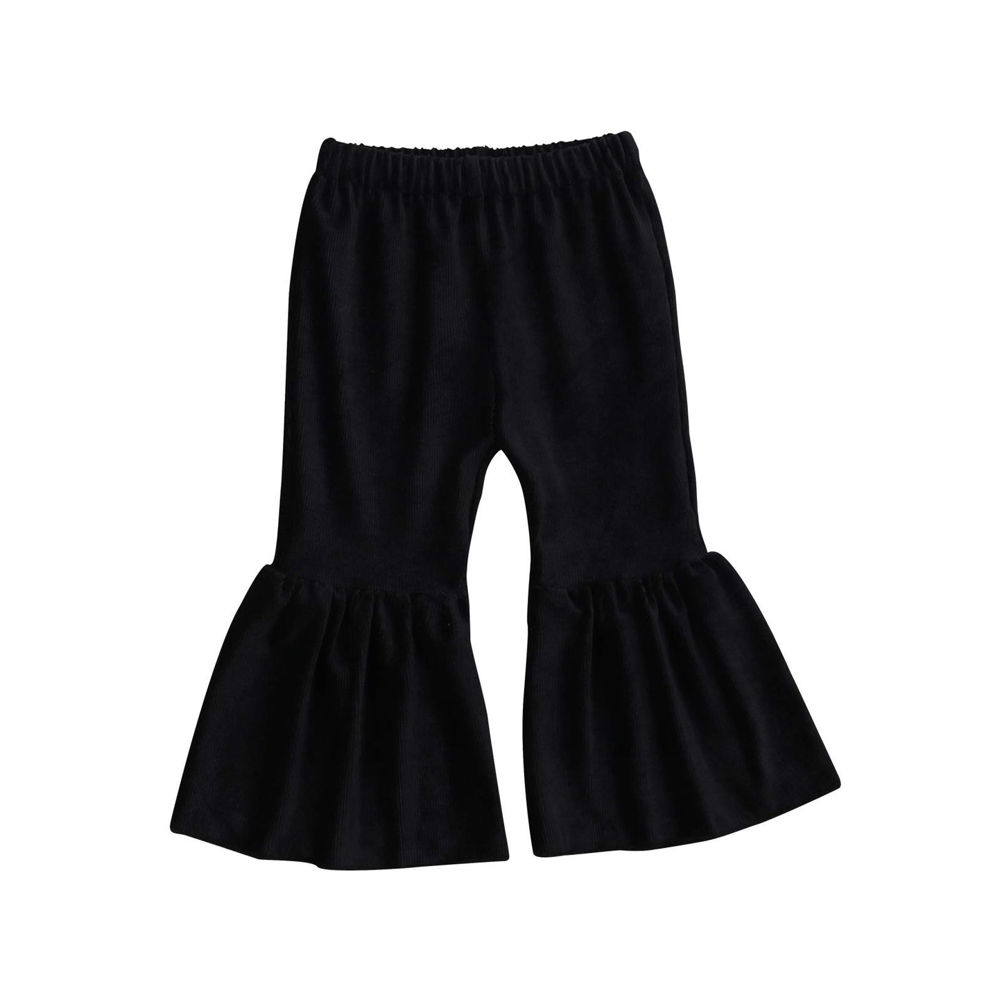 Toddler Bell Bottoms Baby Girls Ruffle Leggings Bell-Bottomed Flare Pants Trousers (F-Black, 3-4T)