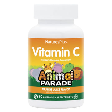 Natures Plus Animal Parade Vitamin C Children'S Chewable - Natural Orange Juice Flavor - 90 Animal-Shaped Tablets - Vegan, Veget