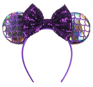 Lifetools-Lt Purple Mouse Ears Headband With Sequins Bow, For Women Disneyland Mermaid Princess Costume Cosplay Glitter Party Ac