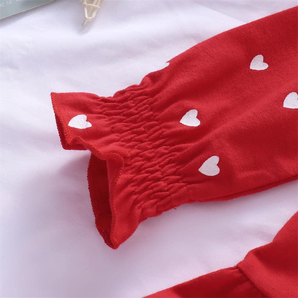 Gliglittr Toddler Baby Girls Clothes Set Valentine'S Day Heart Print Long Sleeve Ruffle T-Shirt+Pants Kids 2Pcs Outfits (Red, 4-