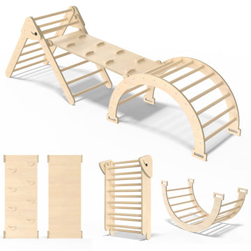 Cmfydaily 7 In 1 Montessori Pikler Triangle Set, Foldable Wooden Pickler-3 Piece Baby Climbing Gym Toddler Climbing Toys Indoor