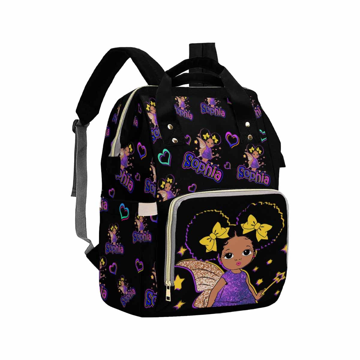 Artsadd Personalized Diaper Bags Baby Backpack With Name, Wings Stars Hearts Travel Back Pack Customized Large Capacity Mommy Na