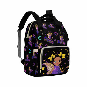 Artsadd Personalized Diaper Bags Baby Backpack With Name, Wings Stars Hearts Travel Back Pack Customized Large Capacity Mommy Na