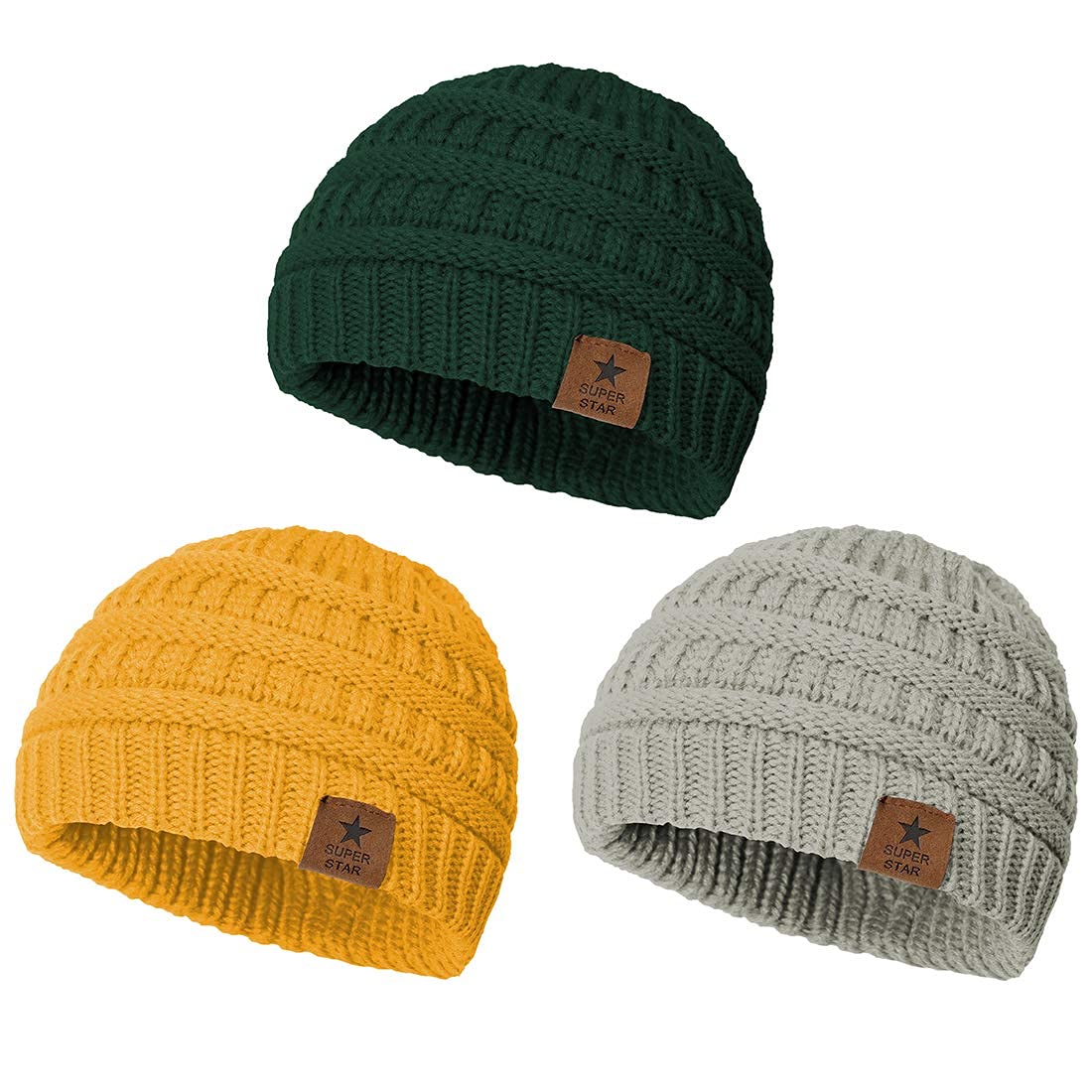 Durio Toddler Beanie Knit Toddler Beanies For Boys Toddler Winter Hat Cozy Toddler Hats Warm Kids Beanie C Light Grey & Yellow &