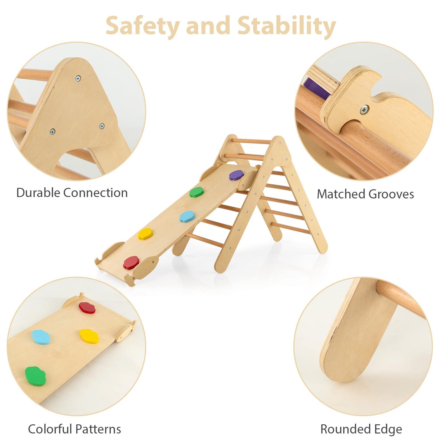 Olakids Climbing Toys For Toddlers, 3 In 1 Kids Wooden Montessori Triangle Set Climber Toy With Ramp Ladder Slide For Gym Playgr