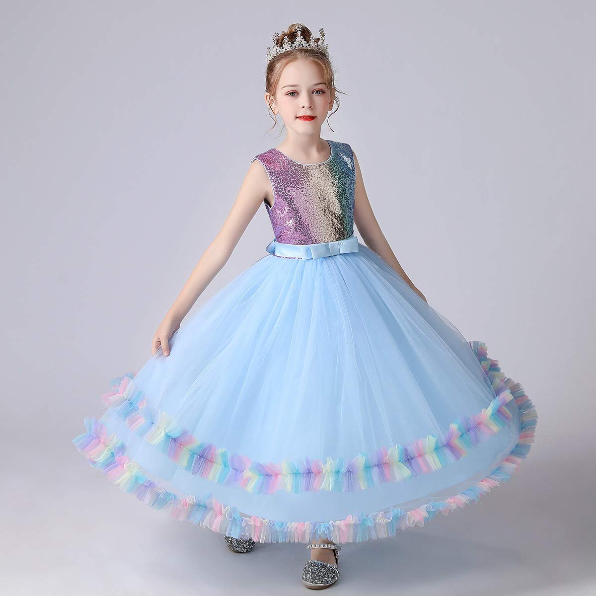 Myrisam Unicorn Costume Sequins Princess Birthday Pageant Party Halloween Carnival Long Maxi Tulle Fancy Dress Up Outfits Blue 6