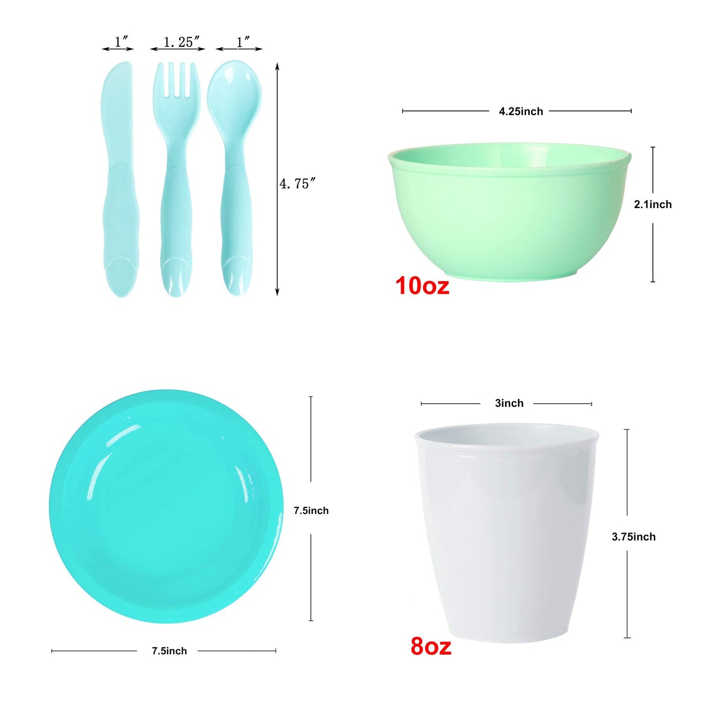 Youngever 54 Pcs Plastic Kids Dinnerware Set Of 9 In 9 Coastal Colors, Toddler Dining Set, Cups, Kids Plates, Kids Bowls, Flatwa