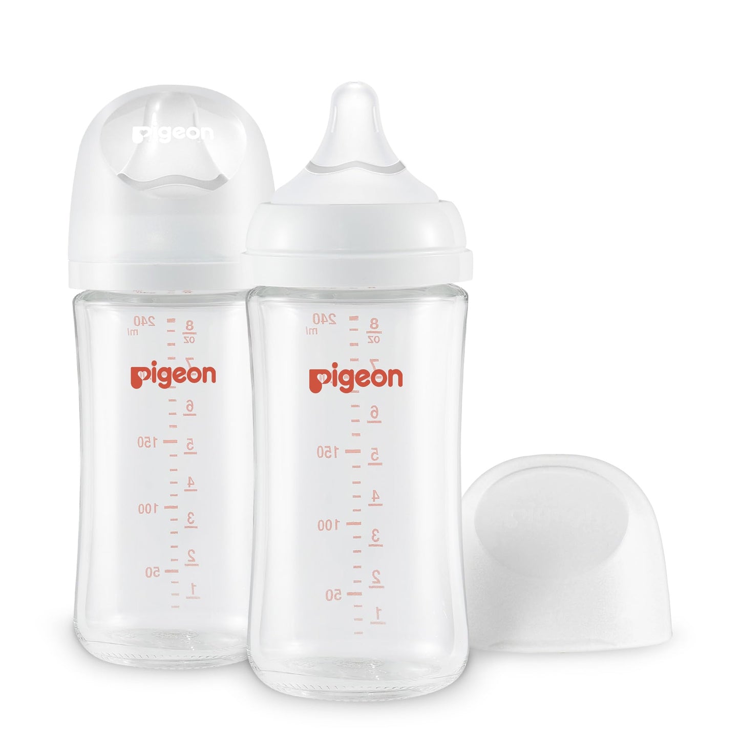 Pigeon Glass Nursing Bottle Wide Neck, Anti-Colic, Streamlined Body, Natural Feel, Easy To Clean, Heat-Resistant, 8.1 Oz(Pack Of