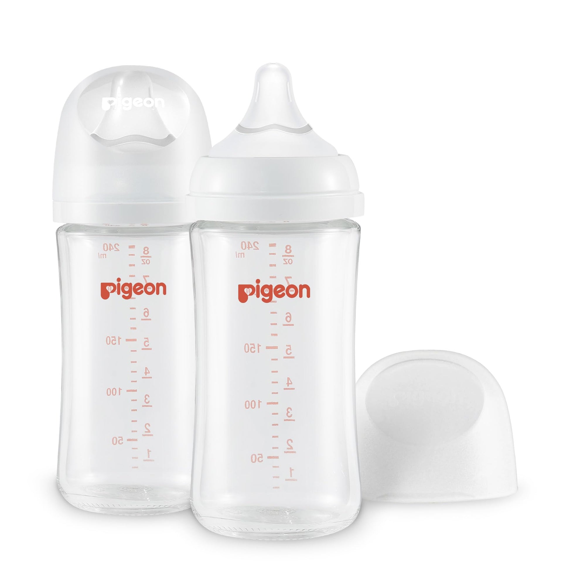 Pigeon Glass Nursing Bottle Wide Neck, Anti-Colic, Streamlined Body, Natural Feel, Easy To Clean, Heat-Resistant, 8.1 Oz(Pack Of