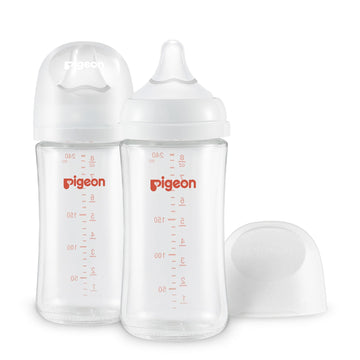 Pigeon Glass Nursing Bottle Wide Neck, Anti-Colic, Streamlined Body, Natural Feel, Easy To Clean, Heat-Resistant, 8.1 Oz(Pack Of
