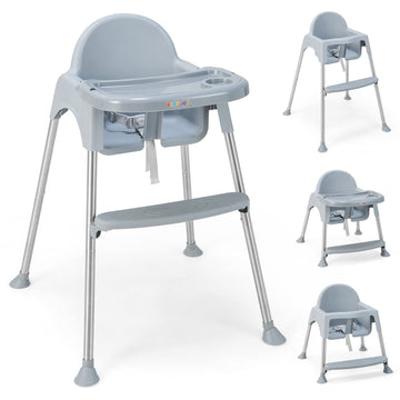 Baby Joy Baby High Chair, 4 In 1 Convertible High Chair With Adjustable Legs, Double Removable Tray, Safety Harness & Footrest,