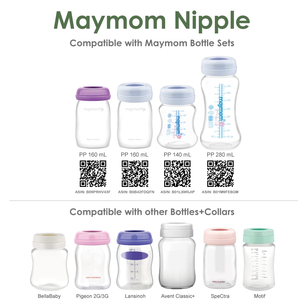 Maymom Silicone Nipple Slow Flow, 4Pc; Compatible With Spectra/Motif Luna/Maymom Widemouth Bottles