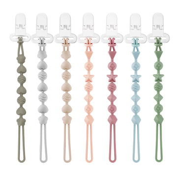 Pandaear 7 Pack Silicone Pacifier Clips, Pacifier Holder With One Piece Design For Baby Boys & Girls 3 Month+, Teething Toys Tee