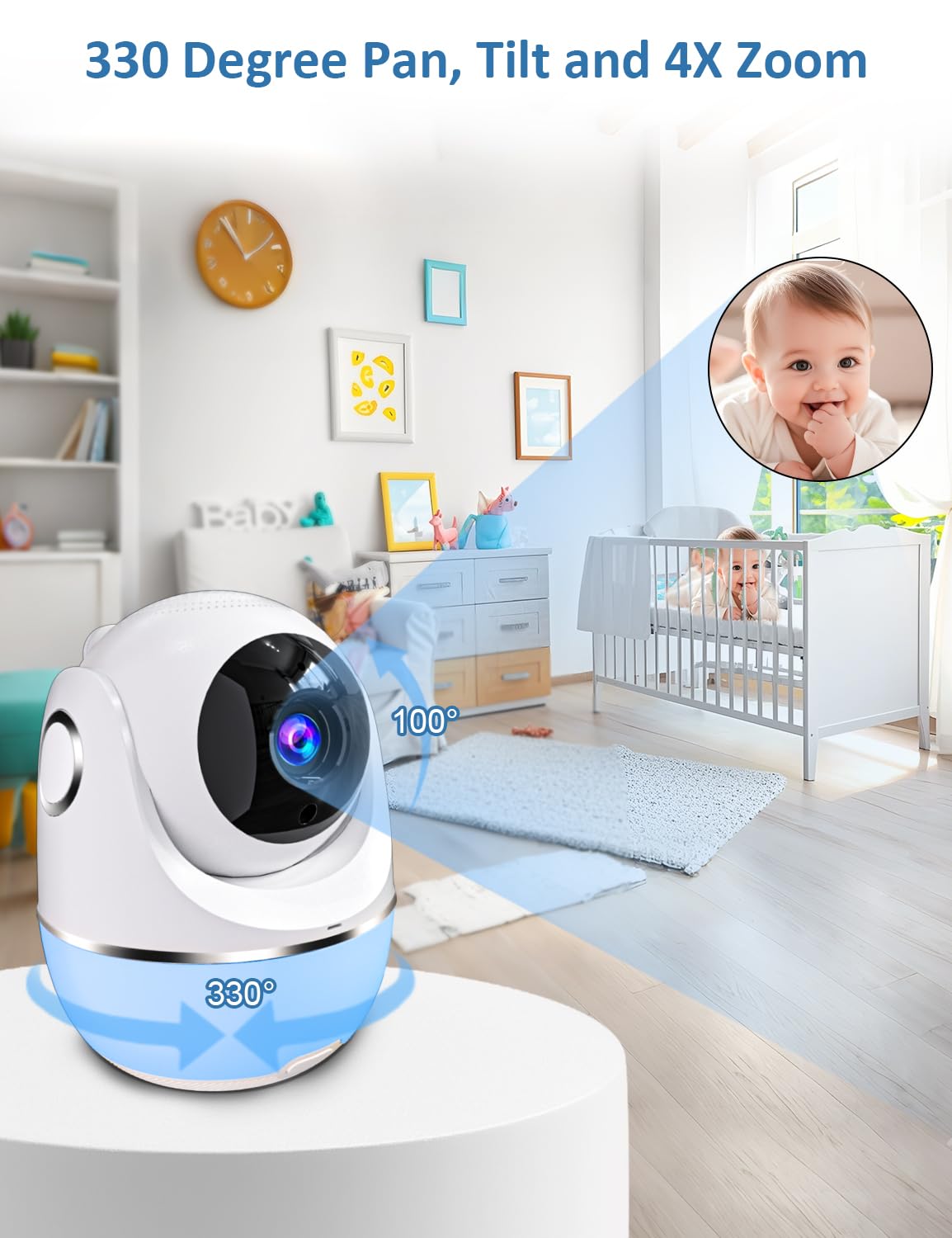 Buradin Baby Monitor, 5'' Screen With 32 Hours 5000Mah Battery, Pan-Tilt-Zoom Video 1080P Baby Monitor With Camera And Audio, Ni