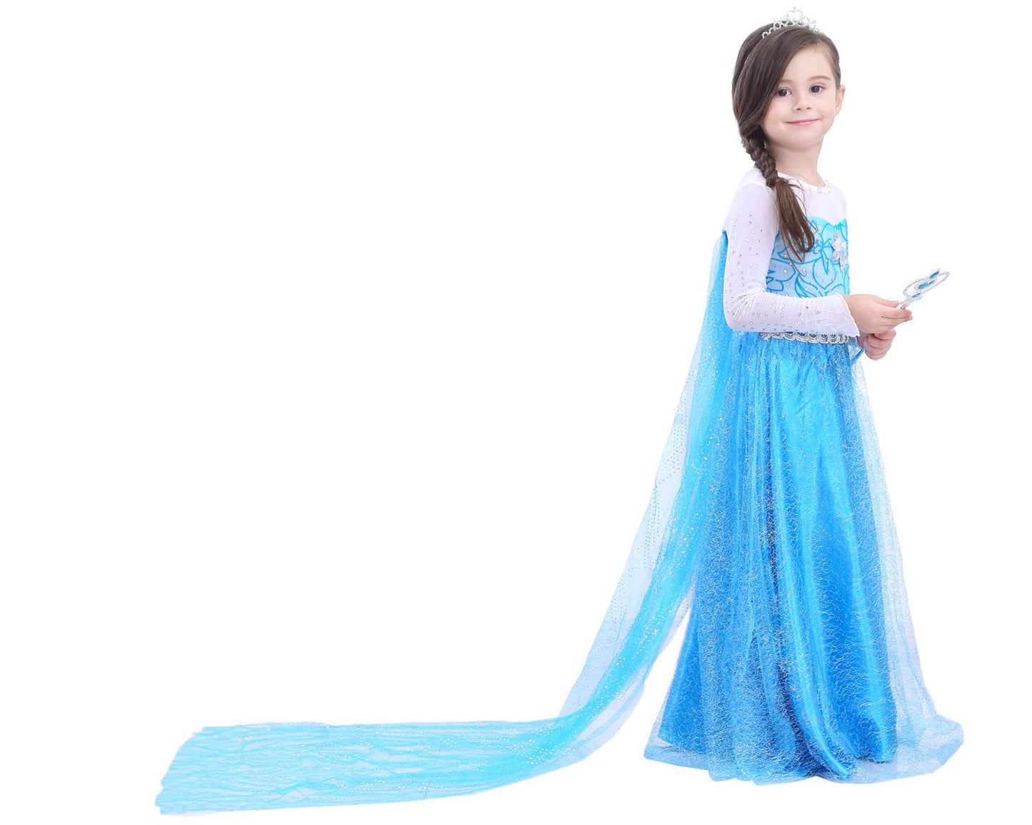 Bankids Princess Costume Birthday Party Dress Up For Little Girls With Wig,Crown,Wand,Gloves Accessories 8-9Years(Q89,140)