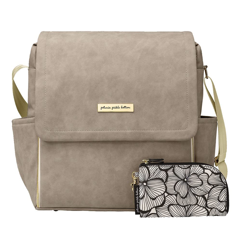 Petunia Pickle Bottom Boxy Diaper Bag Backpack, Easy to Clean, Two Ways to Carry, Stylish & Spacious for On-The-Go Parents (Grey
