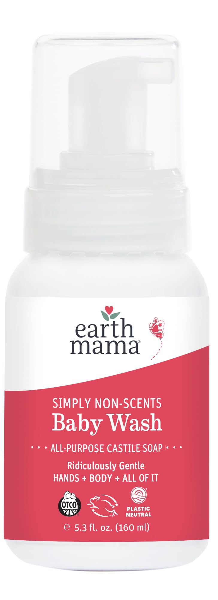 Earth Mama Simply Non-Scents Baby Wash Foaming Hand Soap, Organic Fragrance Free, Unscented Body Wash, Castile Soap with Coconut