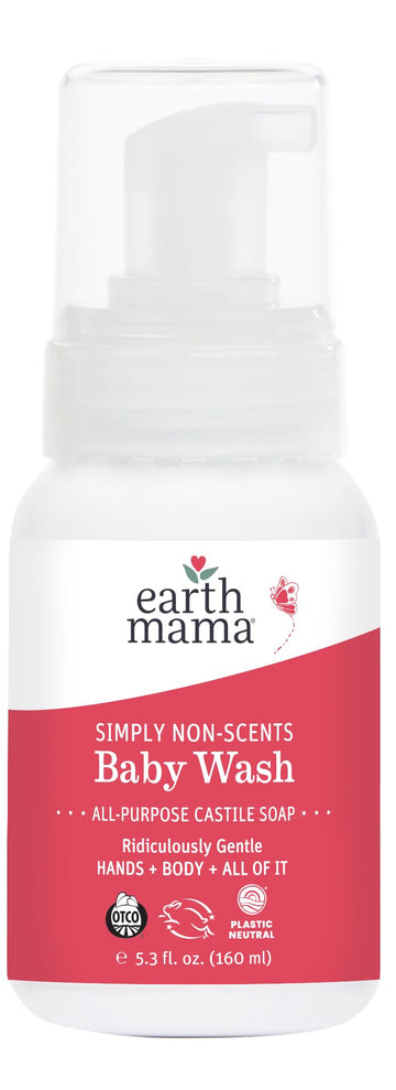 Earth Mama Simply Non-Scents Baby Wash Foaming Hand Soap, Organic Fragrance Free, Unscented Body Wash, Castile Soap with Coconut