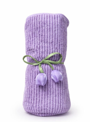 Hi mom Baby Hooded Towel, Soft Striped Texture, with Decorative Floral Ribbon (Purple, 50X110)