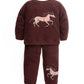 Cherry Crumble Rose Brown Solid Sherpa Full Sleeves Round Neck Night Wear Smart Fit Applique Winter Nightsuit for Girls