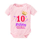 Baby Wish Monthly Birthday Milestone Romper For BoyS And GirlS Dress Happy Birthday Bodysuit Half Sleeve Rompers For Ten Months 