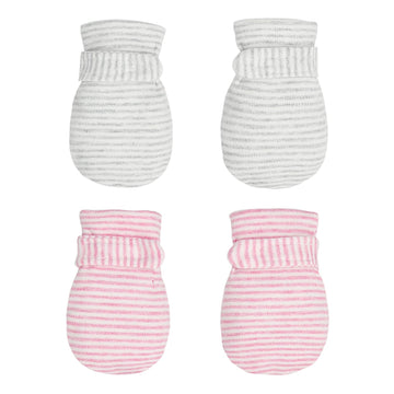 Newborn Baby No Scratch Mittens Stay On, 100% Cotton Breathable, Adjustable Infant Gloves For Baby Boys Girls Mittens (Pink/Gary