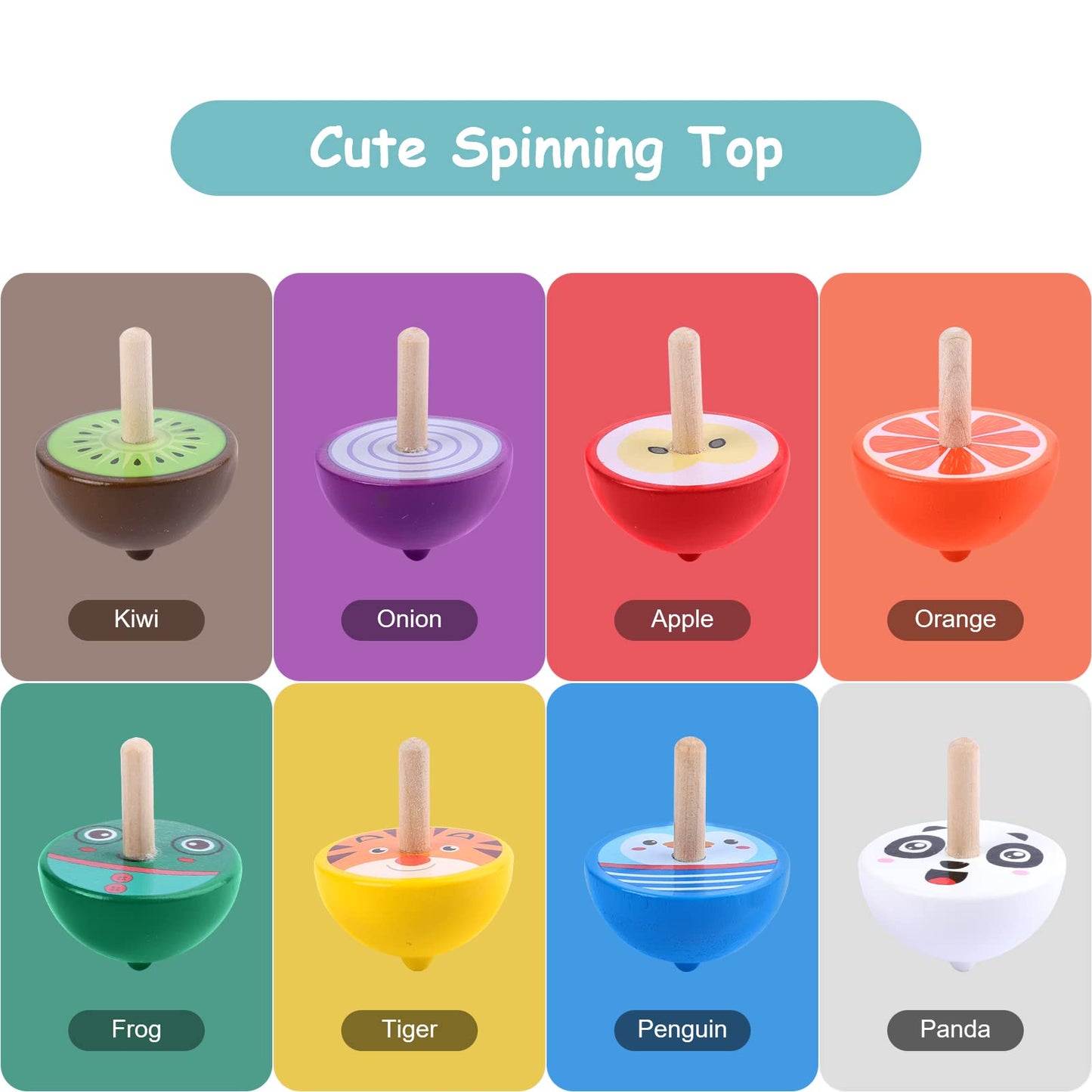 Wodi Wooden Spinning Tops, 16 Pcs Wood Novelty Gyroscopes, Kids Handmade Painted Spinner, Kindergarten Toys, Vintage Craft Spin