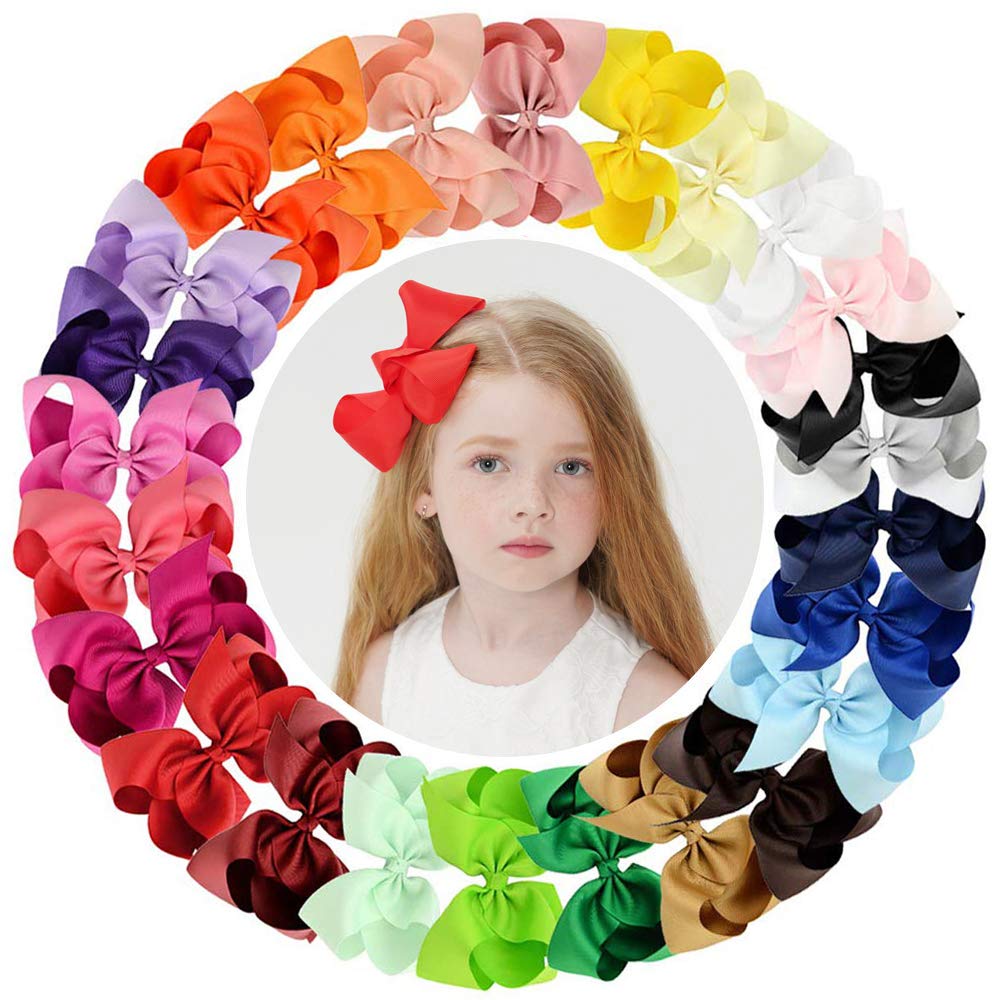 25Pcs Big 6 Inch Hair Bows For Girls Grosgrain Ribbon Toddler Hair Accessories With Alligator Clips For Toddlers Baby Girls Kids