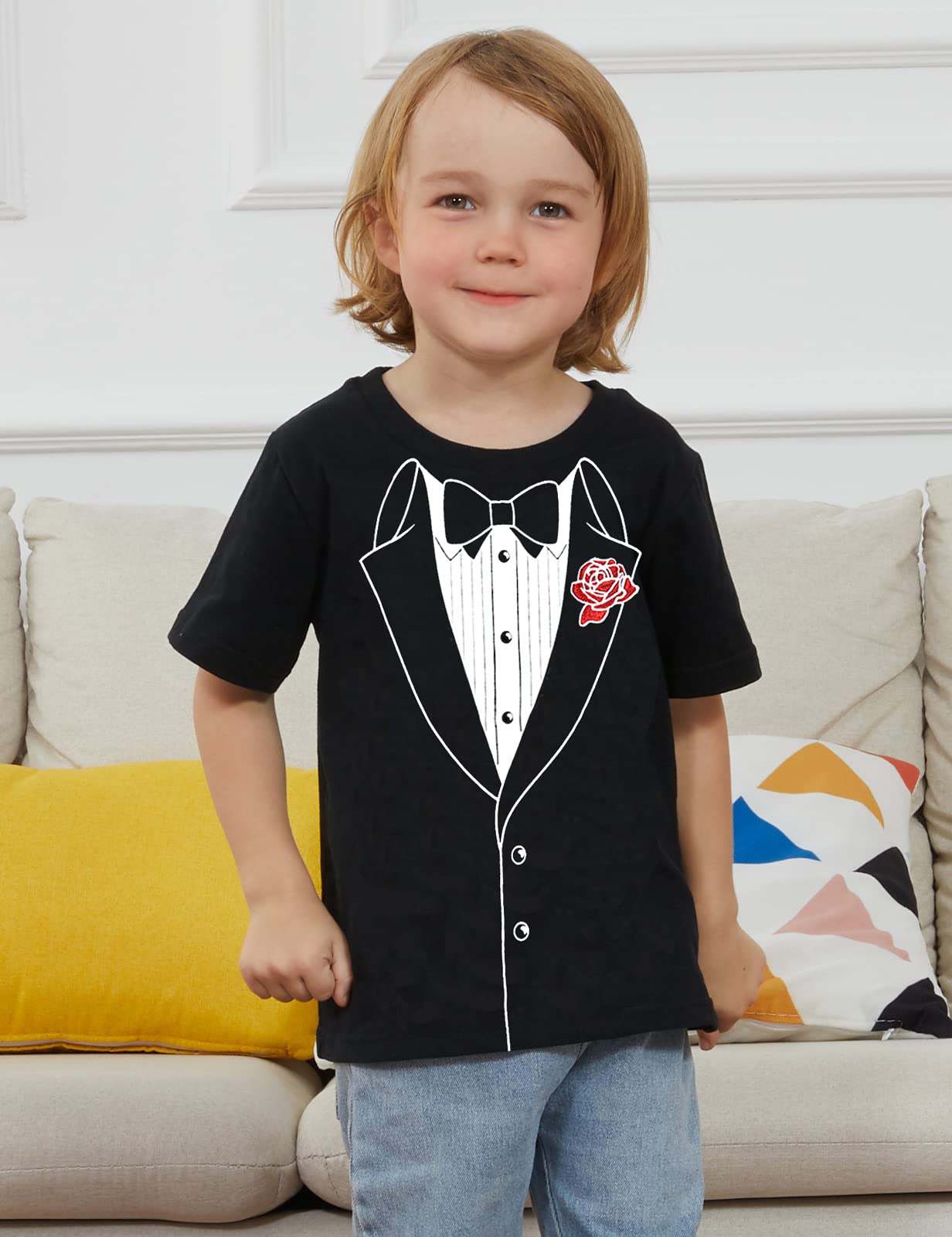 Cosland Toddler Tuxedo Shirt Boys Printed Wedding T-Shirt 3T