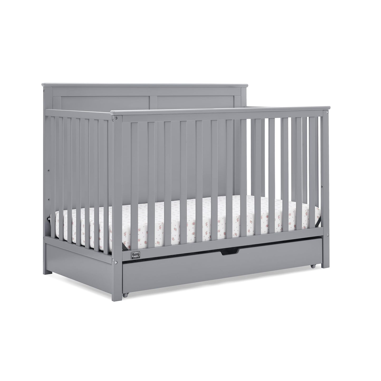 Simmons Kids Logan 6-in-1 Convertible Crib with Underdrawer - Greenguard Gold Certified, Grey