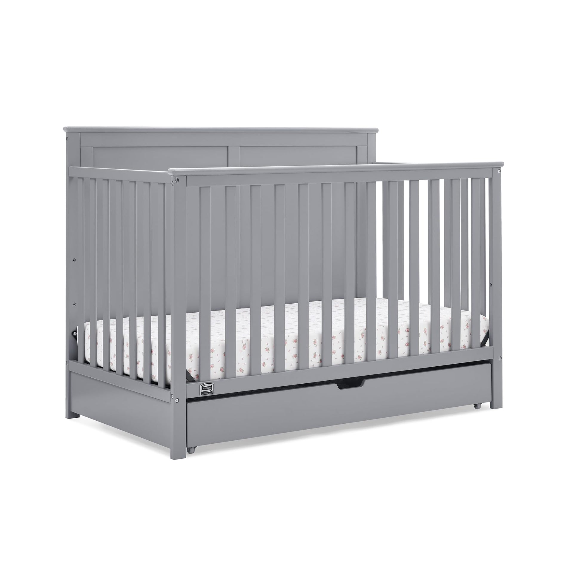 Simmons Kids Logan 6-in-1 Convertible Crib with Underdrawer - Greenguard Gold Certified, Grey