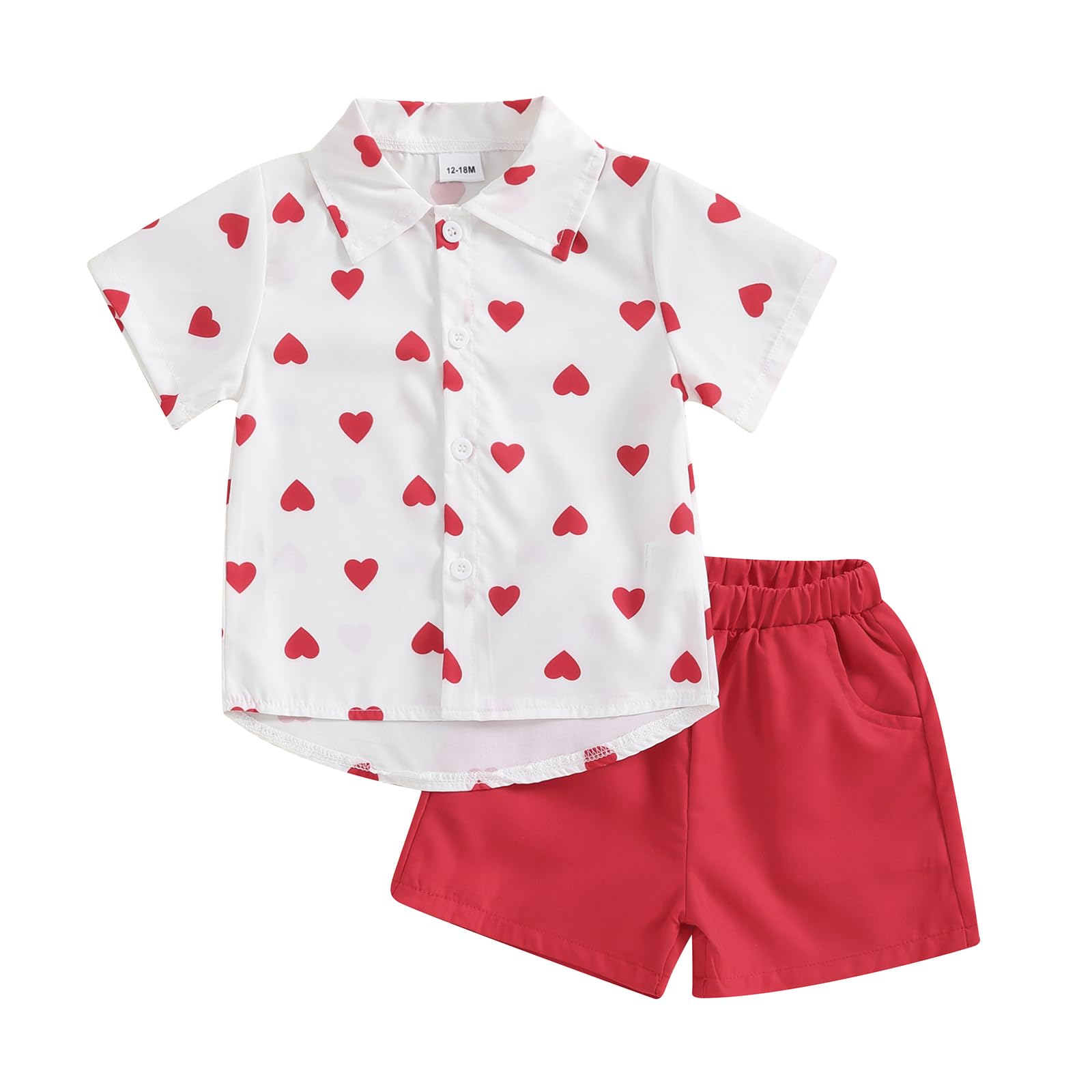 Lesimsam Toddler Baby Boy Valentine'S Day Outfits Button Up Short Sleeve Shirt And Shorts Set 2Pcs Valentines Day Clothes(B-Whit