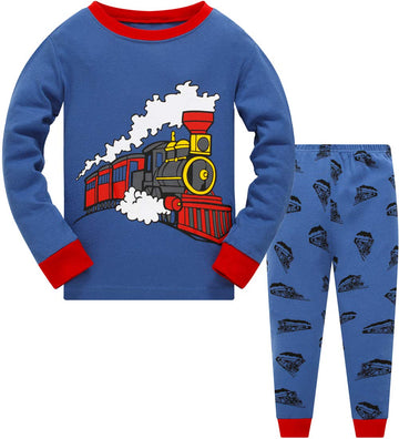 Train Pajamas For Boys 100% Cotton Train Pjs Toddler 2 Piece Long Sleeve Sleepwear Kids Clothes Set Outfits 5T