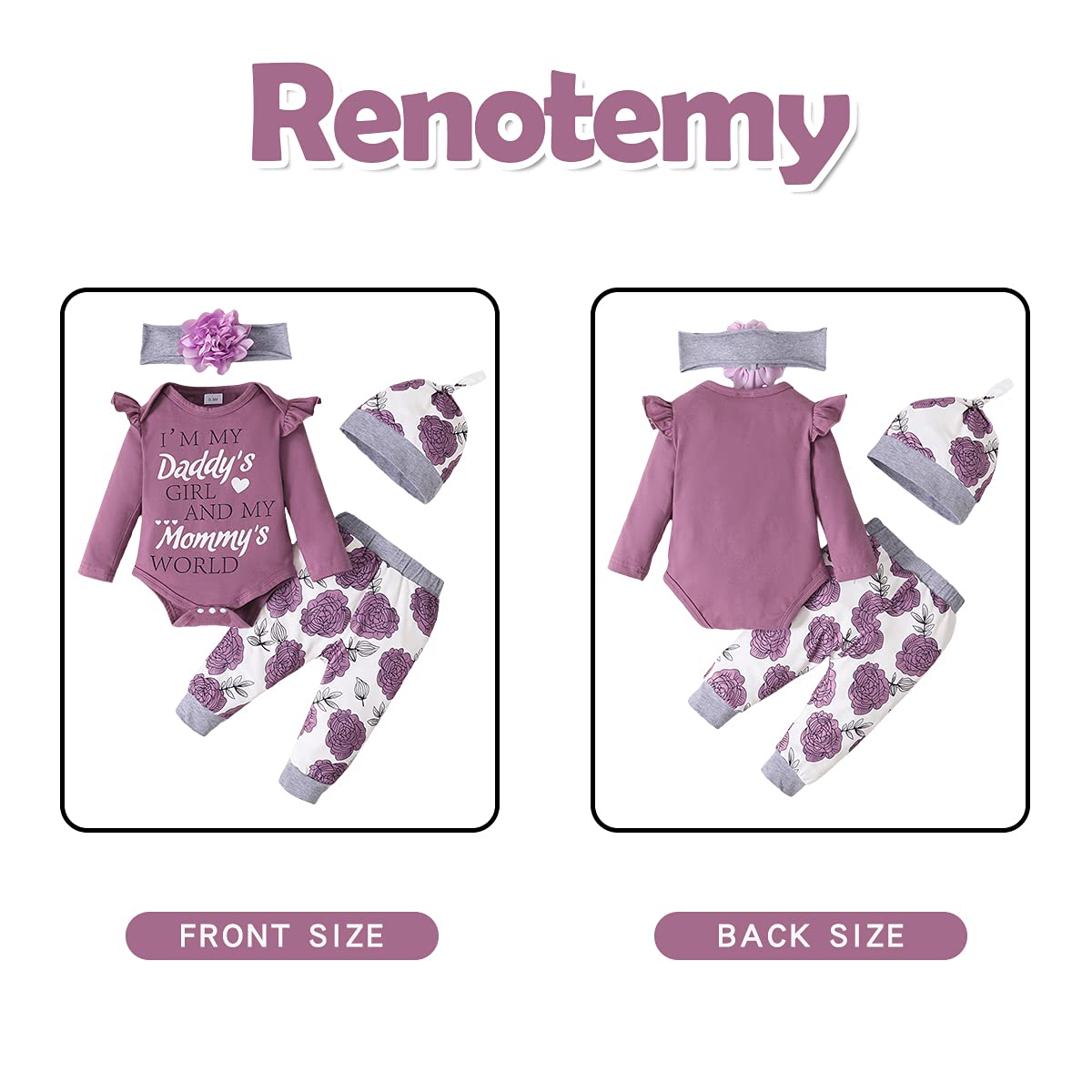 Renotemy Infant Clothes Baby Girl Stuff Long Sleeve Romper Pants Set 0-3 Months Purple