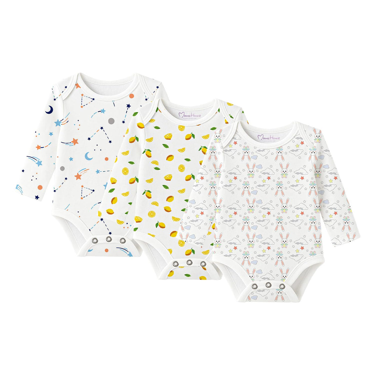 MomS Home Soft Organic Cotton Unisex New Born Baby Onesie/Bodysuit Full Sleeve | Pack Of 3 | 36 Months