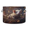 Canvas Storage Organizer Bin, Pig (2) Storage Basket Laundry Hamper with Handle for Clothes Playroom Decor, Large, 20 in Diamete